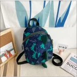 Sac à dos enfant dinosaure mignon antiperte fermeture éclair bretelles ajustables polyester bleu vert