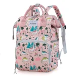 Sac à dos enfant motif dinosaures rose pastel polyester ajustable poignées zippé école loisirs grande capacité