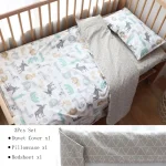 Ensemble de literie pour berceau bébé 3 pièces linge de lit en coton housse de couette drap taie d&rsquo;oreiller décoration chambre enfant motifs animaux univers garçon fille