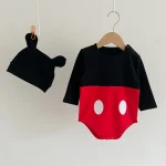 Ensemble bébé Mickey Mouse Disney body manches longues et bonnet style enfantin 06 mois doux confortable printemps automne