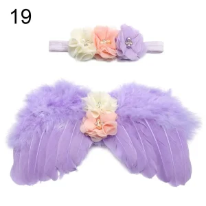 Ensemble princesse adorable pour nouveauné headband ailes fleurs accessoire photo bébé fille satin élastique style pastel confortable 安全 durabilité Ensemble princesse adorable pour nouveauné headband ailes fleurs accessoire photo bébé fille satin élastique style pastel confortable 安全 durabilité