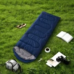 Sac de couchage léger pour adultes isolation fibre synthétique tissu coton camping randonnée  Navy Blue