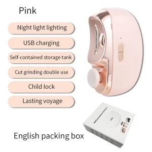 Appareil électrique multifonction coupeongles meulage et polissage rose fonction verrouillage enfants recharge USB lumière nocturne design moderne compact Appareil électrique multifonction coupeongles meulage et polissage rose fonction verrouillage enfants recharge USB lumière nocturne design moderne compact