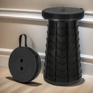 Tabouret pliant télescopique portable randonnée camping piquenique hauteur réglable léger noir bambou design