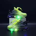Baskets d&rsquo;été lumineuses pour enfants chaussures sportives antiglissantes respirantes polyvalentes avec LED jaune fluo noir gris 713 ans