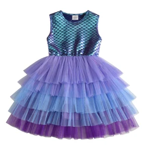 Robe sirène pour enfant robe de bal sirène tissu lisse tulle coloré robe festive pour fille occasion spéciale fête d&rsquo;anniversaire tissu synthétique brillant style sirène robe sirène fille robe sirène fille occasion robe sirène fille fete