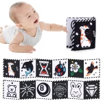 Livre en tissu bébé 03 ans jouets de berceau livres sensoriels contraste élevé animaux Montessori jouets éducatifs noir et blanc cadeau naissance