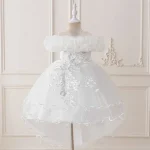 Robe de fête formelle à fleurs argentées pour filles robe blanche en tulle style romantique occasion mariage ou anniversaire vêtement élégant pour enfant