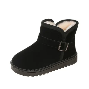 Bottes d&rsquo;hiver en suédine noire pour enfants filles garçons 46 ans mode décontracté antiglisse faux fourrure comfort