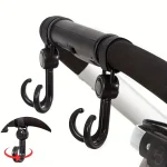 Crochet de poussette multifonctionnel rotatif 360° universel sans perçage sacs et accessoires bébé design moderne noir pratique et sécuritaire