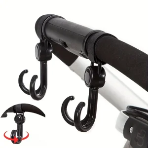 Crochet de poussette multifonctionnel rotatif 360° universel sans perçage sacs et accessoires bébé design moderne noir pratique et sécuritaire Crochet de poussette multifonctionnel rotatif 360° universel sans perçage sacs et accessoires bébé design moderne noir pratique et sécuritaire