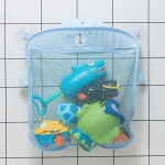 Sac de bain en maille pour bébé avec ventouses panier à jouets formes d&rsquo;animaux tissu imperméable bleu