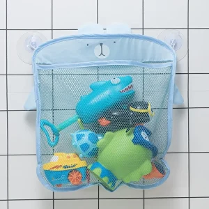 Sac de bain en maille pour bébé avec ventouses panier à jouets formes d’animaux tissu imperméable bleu Sac de bain en maille pour bébé avec ventouses panier à jouets formes d’animaux tissu imperméable bleu