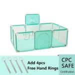 Parc de sécurité transparent en polyester pour bébé playpen intérieur avec porte et anneaux de fixation design moderne sécuritaire et pratique idéal pour enfants de 0 à 3 ans