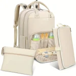 Sac à langer sac à dos maternité avec matelas à langer polyester doux poches biberons design minimaliste portable pour maman beige