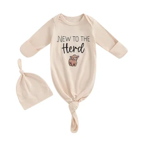 Sacs de couchage bébé imprimé vache manches longues noué sac de couchage avec chapeau assorti nouveauné 03 mois