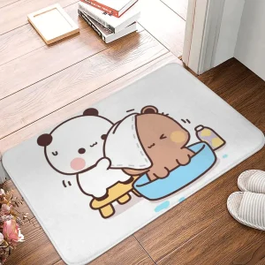 Tapis de bain bébé Cartoon Panda & Ourson Séchage rapide Antidérapant Absorbant Décoration salle de bain Tapis de toilette Tissu doux Idéal pour enfant