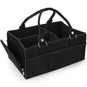 Organisateur bébé portable grande capacité panier rangement tissu non tissé poignées renforcées fermeture éclair noire