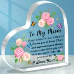Plaque cœur acrylique maman cadeau fête des mères message affectueux fille fils décoration émotionnelle idée anniversaire maman style floral moderne