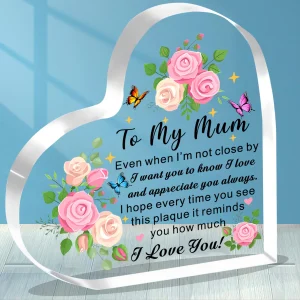 Plaque cœur acrylique maman cadeau fête des mères message affectueux fille fils décoration émotionnelle idée anniversaire maman style floral moderne