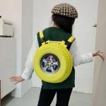 Sac à dos enfant design roue de voiture jaune vif SPEED POWER bretelles ajustables