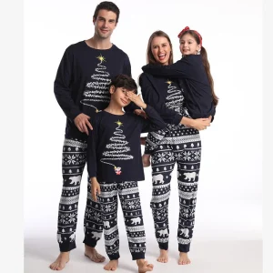Ensembles de pyjamas de Noël assortis pour la famille tenues rouges père mère fille fils vêtements pour enfants  2245 Dark blue