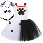 Robe tutu en forme de chien Daltravaillait pour bébé fille costume d&rsquo;Halloween à pois blancs et noirs animal tacheté pour enfant chiot en bas âge tenue en ique fit  A02