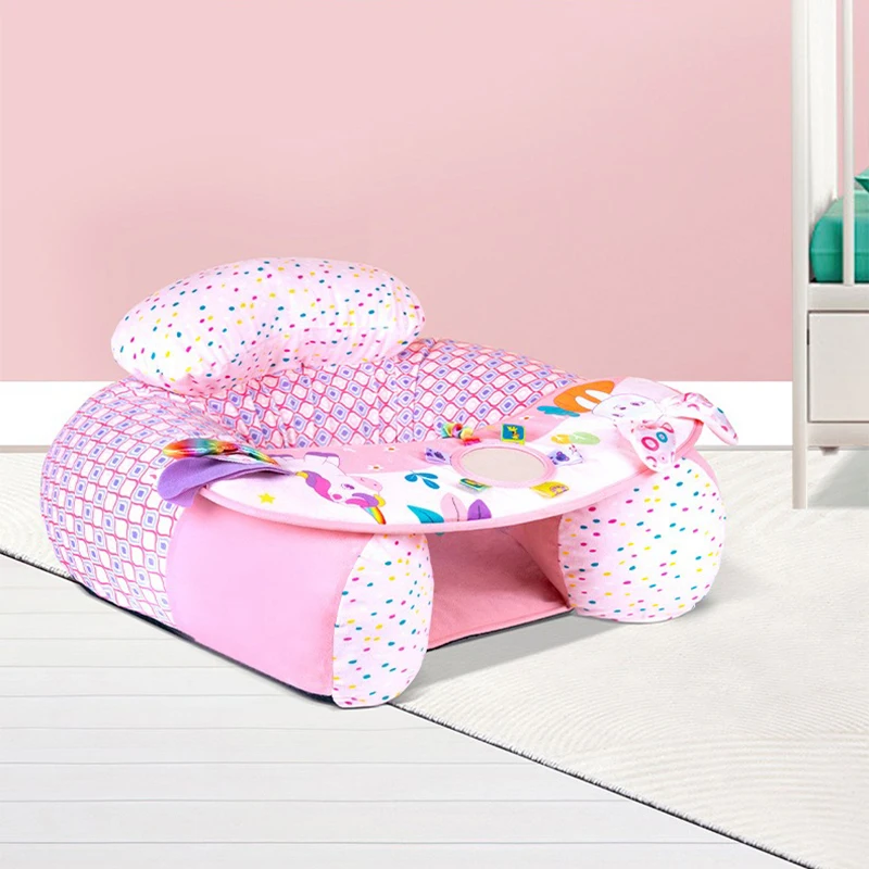 Siège gonflable bébé fauteuil enfant soutien dos miroir dentition chaise assis sol 36 ans design licorne coussin tête coloré rose violet