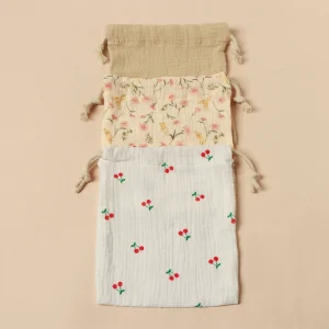 Sacs de rangement suspendus pour poussette 3 pièces en coton fermoir à cordon design floral idéal pour le rangement de bébé cadeau écofriendly