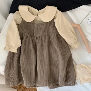 Robe sans manches pour bébés filles nouvelle collection printemps et automne robe en velours côtelé pour enfants robe ample à revers Tshirt ensemble de vêtements pour enfants Set1 Robe sans manches pour bébés filles nouvelle collection printemps et automne robe en velours côtelé pour enfants robe ample à revers Tshirt ensemble de vêtements pour enfants Set1