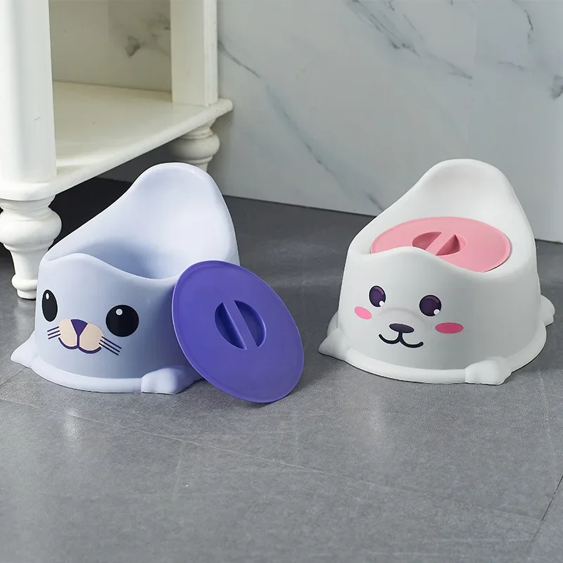 Pot de Toilette Portable pour Bébé Design Mignon Phoque Facile à Nettoyer Potties Enfants Couvercle Amovible