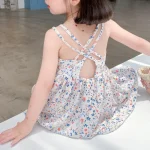 Robe d&rsquo;été en mousseline de soie bébé fille robes princesse florales vêtements enfants 46 ans style Aline sans manches 2024  Blanc