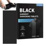Tablettes noircissement vêtements noir uniforme intensité couleur restauration décoloration lavage maintien couleur
