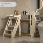 Tour d&rsquo;apprentissage pliable pour bébé escabeau de lavabo réglable reposepieds sécuritaire en plastique blanc lait