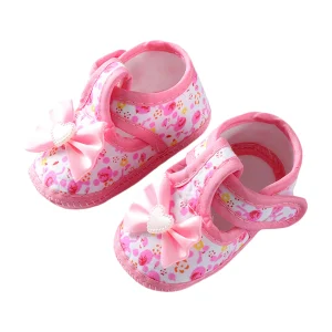 Chaussures plates bébé filles 012 mois antidérapantes semelle souple nœud papillon floral intérieur et extérieur