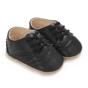 Chaussures bébé nouveauné occasions spéciales cuir PU noir élégance confort 018 mois lacets coton antiglissante