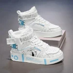 Chaussures de sport montantes pour enfants design moderne et sportif couleurs blanc et gris ajustables confortables pour garçons et filles idéales pour loisirs et quotidien