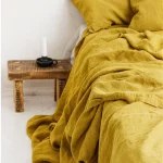 Ensemble lit 100% Linen French Washed jaune draps housse oreillers couette bébé adulte style minimaliste moderne hypoallergénique durable écofriendly