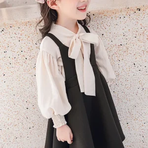 Ensemble vêtements bébé fille ceinture nœud chemise Y robe élégante anniversaire printemps automne 2 pièces Ensemble vêtements bébé fille ceinture nœud chemise Y robe élégante anniversaire printemps automne 2 pièces