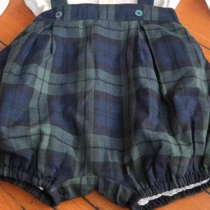 Ensemble de shorts garçon à carreaux vêtement d&rsquo;automne pour bébé style rétro coton doux boutons turquoise confortable et durable