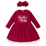Robe de princesse de Noël pour bébé fille velours rouge fourrure synthétique bandeau assorti message Santa Baby robe de fête hivernale pour 13 ans