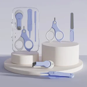 Kit de soins bébé 8 pièces coupeongles brosse aspirateur nasal peigne EVA BPAfree bleu doux安全 pratique