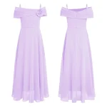 Robe de Soirée Élégante en Mousseline de Soie pour Fille Tenue de Mariage Demoiselle d&rsquo;Honneur Anniversaire Bal Froncée Fleurs 3D Lavender