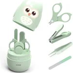 Coupe-ongles pour bébé, ciseaux, lime à ongles, pincettes, Kit de manucure et pédicure pour bébé, ensemble de soins des ongles avec Cas mignon – Owl Green