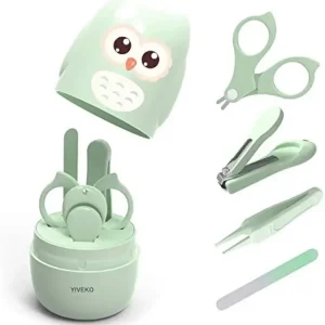 Coupe-ongles pour bébé, ciseaux, lime à ongles, pincettes, Kit de manucure et pédicure pour bébé, ensemble de soins des ongles avec Cas mignon – Owl Green