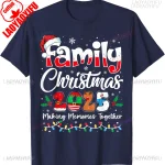 Famille noël 2025 tenue assortie équipe de noël Santa lettres T-Shirt ample décontracté à manches courtes imprimé haute qualité coton T-Shirt – Dark blue