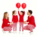 Ensembles pyjamas Noël famille assortis papa maman enfant pyjama rouge rayures vêtements nuit manches longues tenues détente