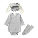 Ensemble vêtements bébé nouveauné barboteuse chapeau chaussettes 3 pièces oreilles lapin coton mignon confort sécurité tenue naissance automne