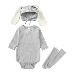 Ensemble vêtements bébé nouveauné barboteuse chapeau chaussettes 3 pièces oreilles lapin coton mignon confort sécurité tenue naissance automne Ensemble vêtements bébé nouveauné barboteuse chapeau chaussettes 3 pièces oreilles lapin coton mignon confort sécurité tenue naissance automne