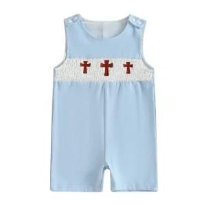 Combinaison sans manches bébé barboteuse été vêtements enfant style épuré 100% coton taille ajustée broderies croisées idée cadeau qualité premium confortable 安全 durable